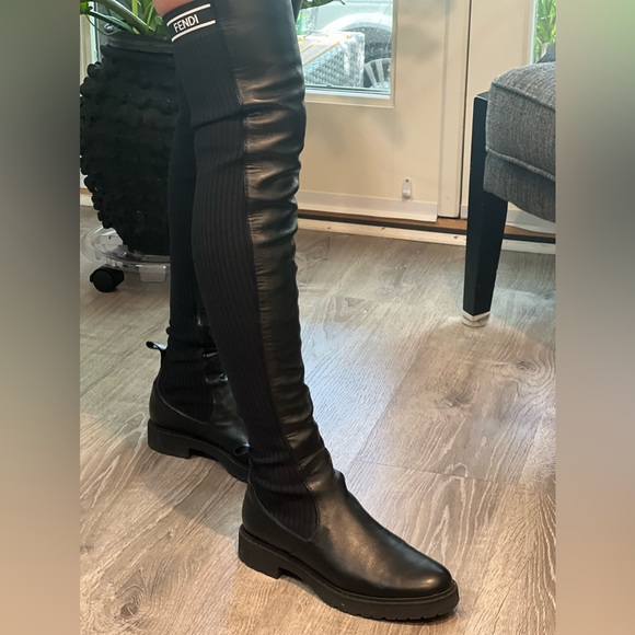 . Fendi Leather Over-The-Knee Sock Boots - Picture 7 of 9